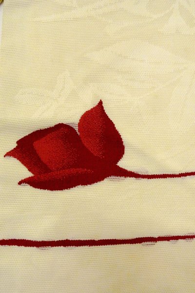 Photo5: O0528O Vintage Japanese Kimono   Off White  NAGOYA OBI sash Rose Linen. (Grade C) (5)