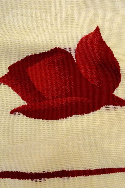Photo8: O0528O Vintage Japanese Kimono   Off White  NAGOYA OBI sash Rose Linen. (Grade C) (8)