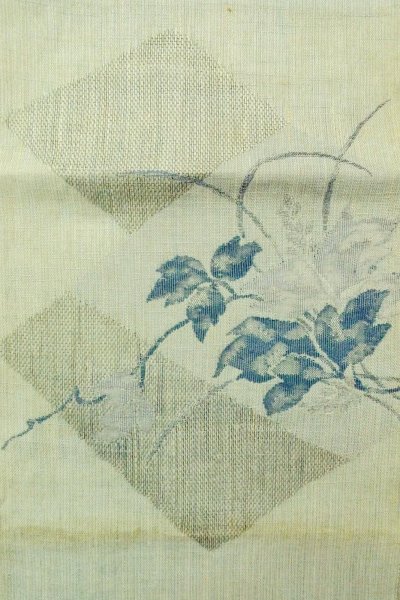 Photo3: O0528P Vintage Japanese Kimono  Pale Light Blue  FUKURO NAGOYA Obi Flower Linen. (Grade D) (3)