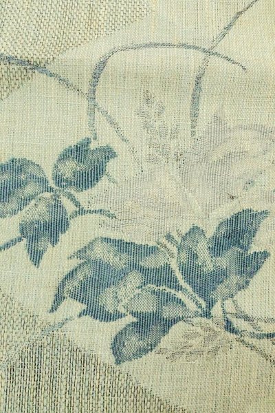 Photo6: O0528P Vintage Japanese Kimono  Pale Light Blue  FUKURO NAGOYA Obi Flower Linen. (Grade D) (6)