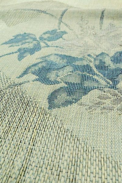 Photo9: O0528P Vintage Japanese Kimono  Pale Light Blue  FUKURO NAGOYA Obi Flower Linen. (Grade D) (9)