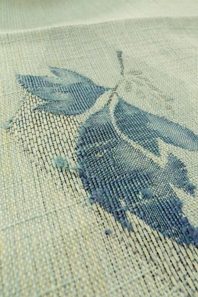 Photo11: O0528P Vintage Japanese Kimono  Pale Light Blue  FUKURO NAGOYA Obi Flower Linen. (Grade D) (11)