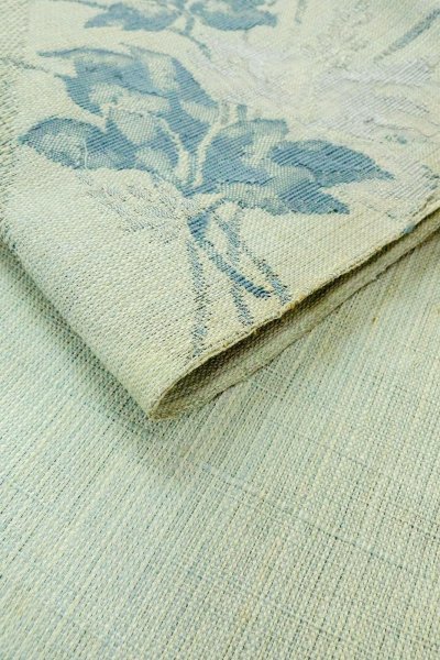Photo12: O0528P Vintage Japanese Kimono  Pale Light Blue  FUKURO NAGOYA Obi Flower Linen. (Grade D) (12)