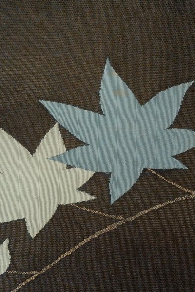 Photo6: O0528Q Vintage Japanese Kimono   Black  NAGOYA OBI sash MOMIJI maple leaf Linen. (Grade D) (6)