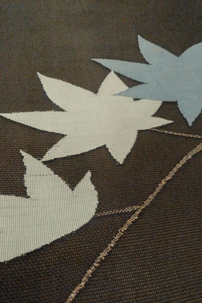 Photo9: O0528Q Vintage Japanese Kimono   Black  NAGOYA OBI sash MOMIJI maple leaf Linen. (Grade D) (9)