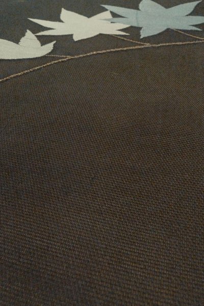 Photo10: O0528Q Vintage Japanese Kimono   Black  NAGOYA OBI sash MOMIJI maple leaf Linen. (Grade D) (10)