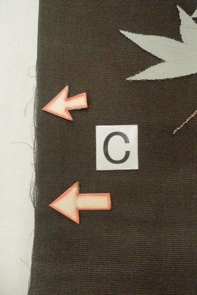 Photo15: O0528Q Vintage Japanese Kimono   Black  NAGOYA OBI sash MOMIJI maple leaf Linen. (Grade D) (15)