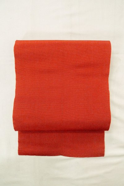 Photo2: O0528R Vintage Japanese Kimono  Vivid Vermilion  FUKURO NAGOYA Obi Plaid Checks Silk. (Grade C) (2)