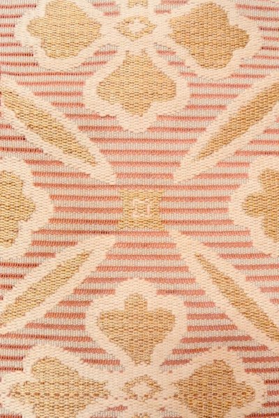 Photo6: O0528S Vintage Japanese Kimono  Pale Coral  NAGOYA OBI sash Flower Linen. (Grade C) (6)