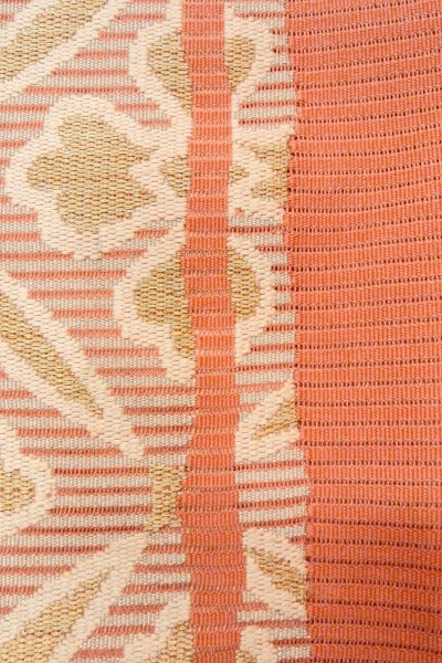 Photo7: O0528S Vintage Japanese Kimono  Pale Coral  NAGOYA OBI sash Flower Linen. (Grade C) (7)