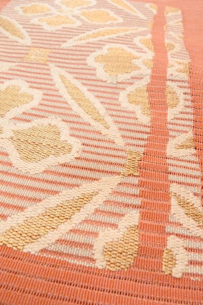 Photo9: O0528S Vintage Japanese Kimono  Pale Coral  NAGOYA OBI sash Flower Linen. (Grade C) (9)
