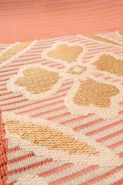 Photo10: O0528S Vintage Japanese Kimono  Pale Coral  NAGOYA OBI sash Flower Linen. (Grade C) (10)