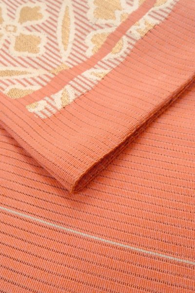 Photo12: O0528S Vintage Japanese Kimono  Pale Coral  NAGOYA OBI sash Flower Linen. (Grade C) (12)