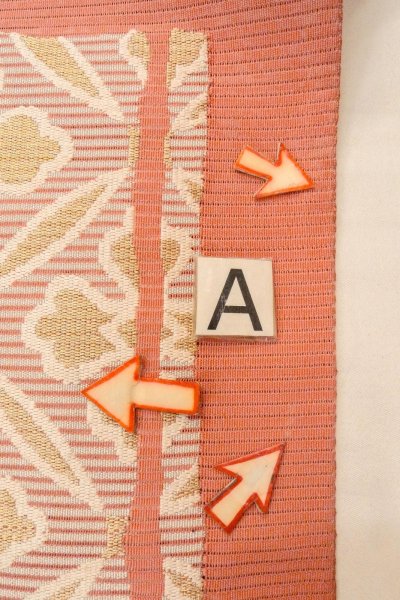 Photo13: O0528S Vintage Japanese Kimono  Pale Coral  NAGOYA OBI sash Flower Linen. (Grade C) (13)