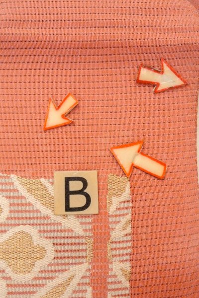 Photo14: O0528S Vintage Japanese Kimono  Pale Coral  NAGOYA OBI sash Flower Linen. (Grade C) (14)