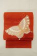 Photo2: O0528T Vintage Japanese Kimono   Vermilion  FUKURO NAGOYA Obi Butterfly Linen. (Grade B) (2)