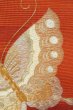 Photo7: O0528T Vintage Japanese Kimono   Vermilion  FUKURO NAGOYA Obi Butterfly Linen. (Grade B) (7)