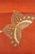 Photo8: O0528T Vintage Japanese Kimono   Vermilion  FUKURO NAGOYA Obi Butterfly Linen. (Grade B) (8)
