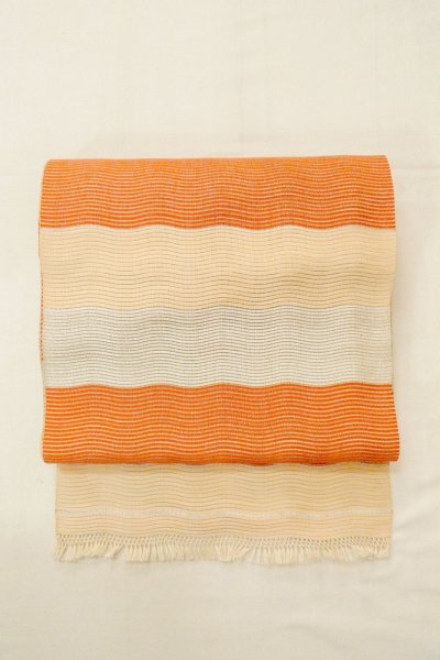 Photo2: O0528U Vintage Japanese Kimono   Multi Color  FUKURO NAGOYA Obi Stripes Linen. (Grade B) (2)