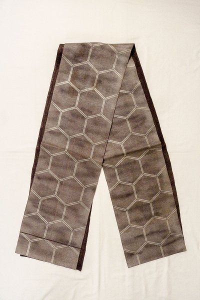 Photo1: O0528V Vintage Japanese Kimono  Dark Purple  FUKURO OBI sash Tortoise-shell pattern(Hexagonal pattern) Linen. (Grade C) (1)
