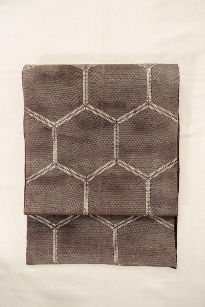 Photo2: O0528V Vintage Japanese Kimono  Dark Purple  FUKURO OBI sash Tortoise-shell pattern(Hexagonal pattern) Linen. (Grade C) (2)