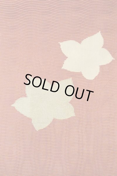 Photo3: O0528W Vintage Japanese Kimono   Vermilion  FUKURO OBI sash MOMIJI maple leaf Linen. (Grade A) (3)