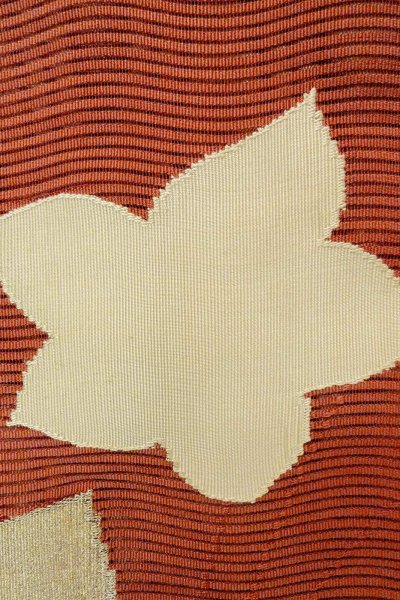 Photo6: O0528W Vintage Japanese Kimono   Vermilion  FUKURO OBI sash MOMIJI maple leaf Linen. (Grade A) (6)