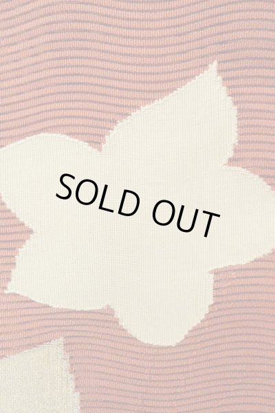 Photo6: O0528W Vintage Japanese Kimono   Vermilion  FUKURO OBI sash MOMIJI maple leaf Linen. (Grade A) (6)