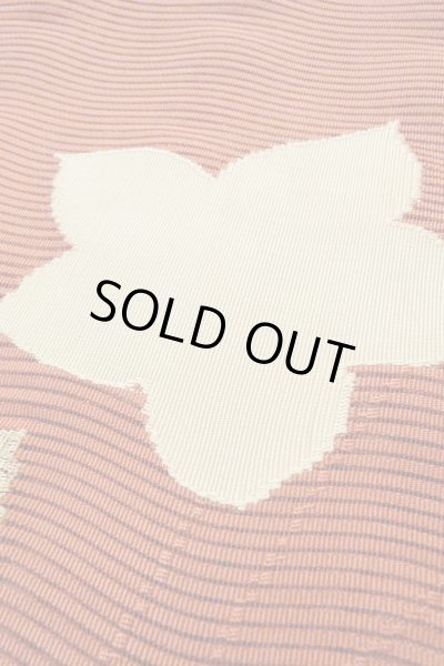 Photo8: O0528W Vintage Japanese Kimono   Vermilion  FUKURO OBI sash MOMIJI maple leaf Linen. (Grade A) (8)