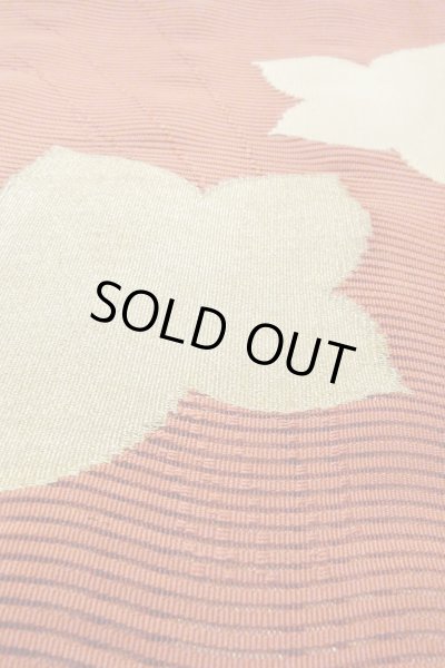 Photo9: O0528W Vintage Japanese Kimono   Vermilion  FUKURO OBI sash MOMIJI maple leaf Linen. (Grade A) (9)