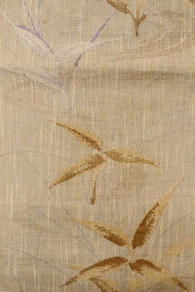 Photo4: O0528X Vintage Japanese Kimono  Dark Beige  FUKURO NAGOYA Obi Tall grass Linen. (Grade C) (4)