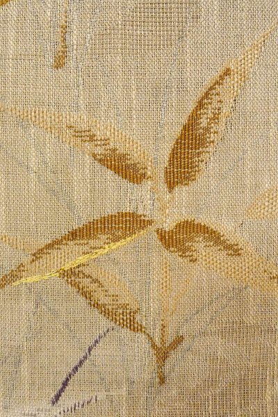 Photo5: O0528X Vintage Japanese Kimono  Dark Beige  FUKURO NAGOYA Obi Tall grass Linen. (Grade C) (5)