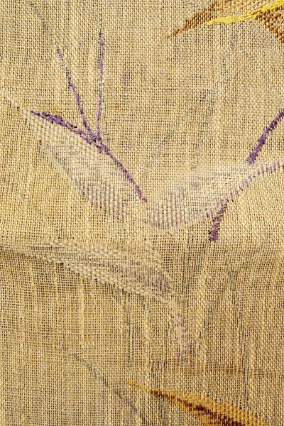 Photo6: O0528X Vintage Japanese Kimono  Dark Beige  FUKURO NAGOYA Obi Tall grass Linen. (Grade C) (6)