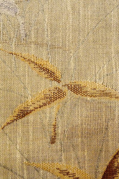 Photo7: O0528X Vintage Japanese Kimono  Dark Beige  FUKURO NAGOYA Obi Tall grass Linen. (Grade C) (7)