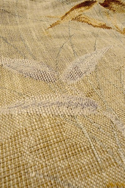 Photo8: O0528X Vintage Japanese Kimono  Dark Beige  FUKURO NAGOYA Obi Tall grass Linen. (Grade C) (8)