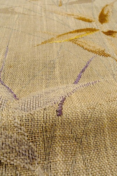 Photo9: O0528X Vintage Japanese Kimono  Dark Beige  FUKURO NAGOYA Obi Tall grass Linen. (Grade C) (9)