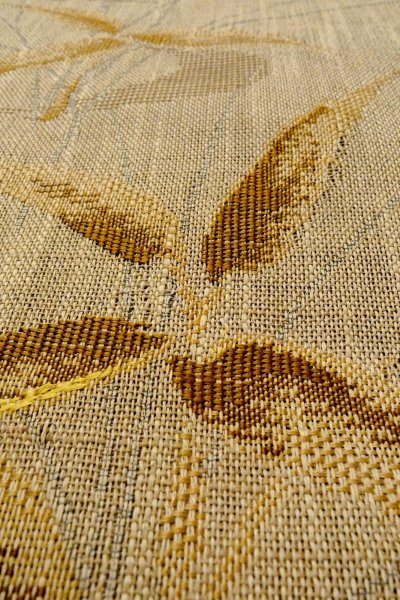 Photo10: O0528X Vintage Japanese Kimono  Dark Beige  FUKURO NAGOYA Obi Tall grass Linen. (Grade C) (10)