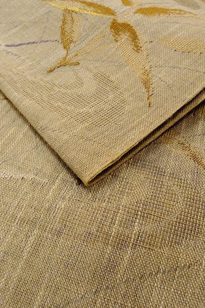Photo11: O0528X Vintage Japanese Kimono  Dark Beige  FUKURO NAGOYA Obi Tall grass Linen. (Grade C) (11)