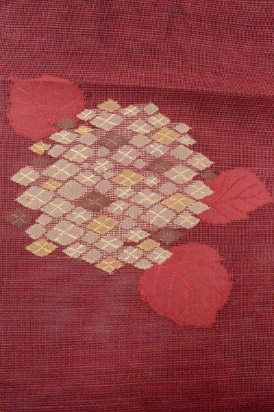 Photo3: O0528Y Vintage Japanese Kimono  Dark Dark Red  FUKURO NAGOYA Obi Flower Linen. (Grade B) (3)