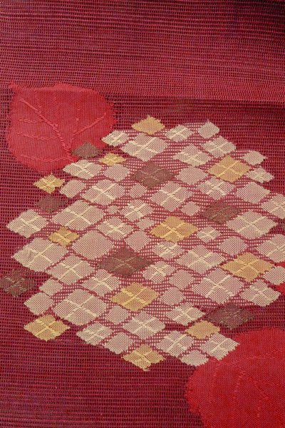 Photo6: O0528Y Vintage Japanese Kimono  Dark Dark Red  FUKURO NAGOYA Obi Flower Linen. (Grade B) (6)