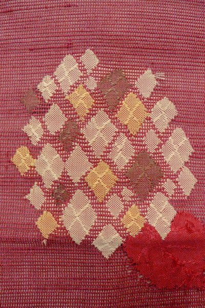 Photo7: O0528Y Vintage Japanese Kimono  Dark Dark Red  FUKURO NAGOYA Obi Flower Linen. (Grade B) (7)