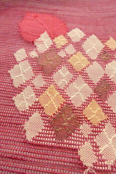 Photo10: O0528Y Vintage Japanese Kimono  Dark Dark Red  FUKURO NAGOYA Obi Flower Linen. (Grade B) (10)