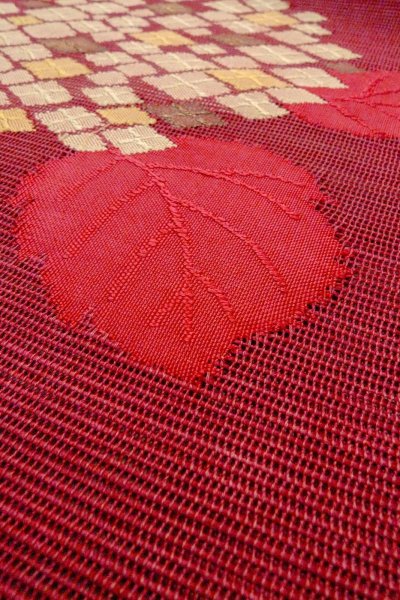 Photo11: O0528Y Vintage Japanese Kimono  Dark Dark Red  FUKURO NAGOYA Obi Flower Linen. (Grade B) (11)