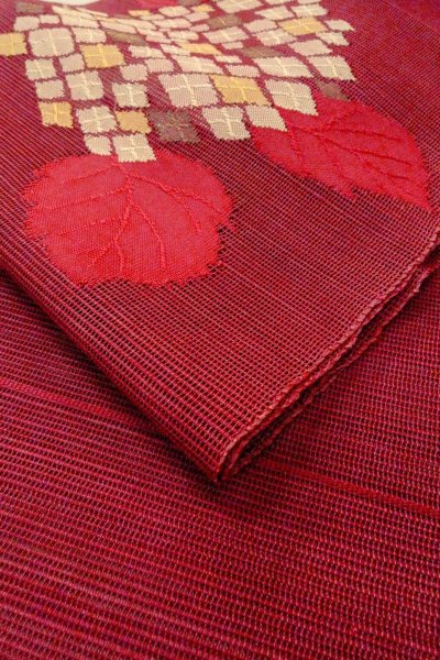 Photo12: O0528Y Vintage Japanese Kimono  Dark Dark Red  FUKURO NAGOYA Obi Flower Linen. (Grade B) (12)