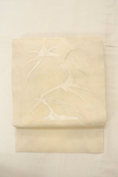 Photo2: O0528Z Vintage Japanese Kimono   Off White  NAGOYA OBI sash Abstract pattern Linen. (Grade C) (2)