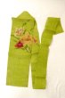 Photo1: Mint O0529D Vintage Japanese Kimono  Vivid Yellowish Green  FUKURO NAGOYA Obi Flower Linen. (Grade A) (1)