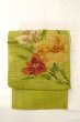Photo2: Mint O0529D Vintage Japanese Kimono  Vivid Yellowish Green  FUKURO NAGOYA Obi Flower Linen. (Grade A) (2)
