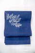 Photo2: O0606A Vintage Japanese Kimono  Dark Indigo Blue  NAGOYA OBI sash Bamboo leaf Linen. (Grade B) (2)