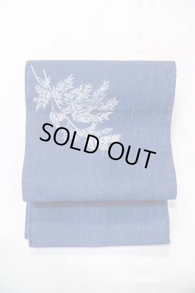 Photo3: O0606A Vintage Japanese Kimono  Dark Indigo Blue  NAGOYA OBI sash Bamboo leaf Linen. (Grade B) (3)