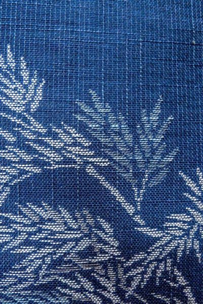 Photo6: O0606A Vintage Japanese Kimono  Dark Indigo Blue  NAGOYA OBI sash Bamboo leaf Linen. (Grade B) (6)